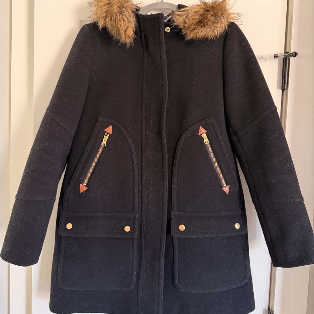 J. Crew Chateau Parka with Italian Stadium Cloth and Fur Trim hood